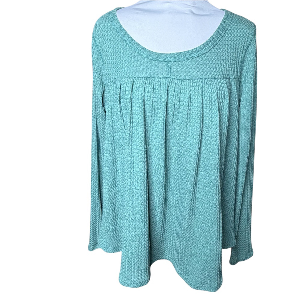 Women's Anthro Anthropologie eri + ali dark Teal Long Sleeve Waffle Knit Top M